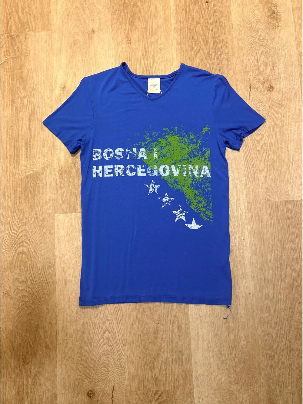Argo Blue Bosnia and Herzegovina Graphic Tee Womens Size Medium V-Neck Comfy